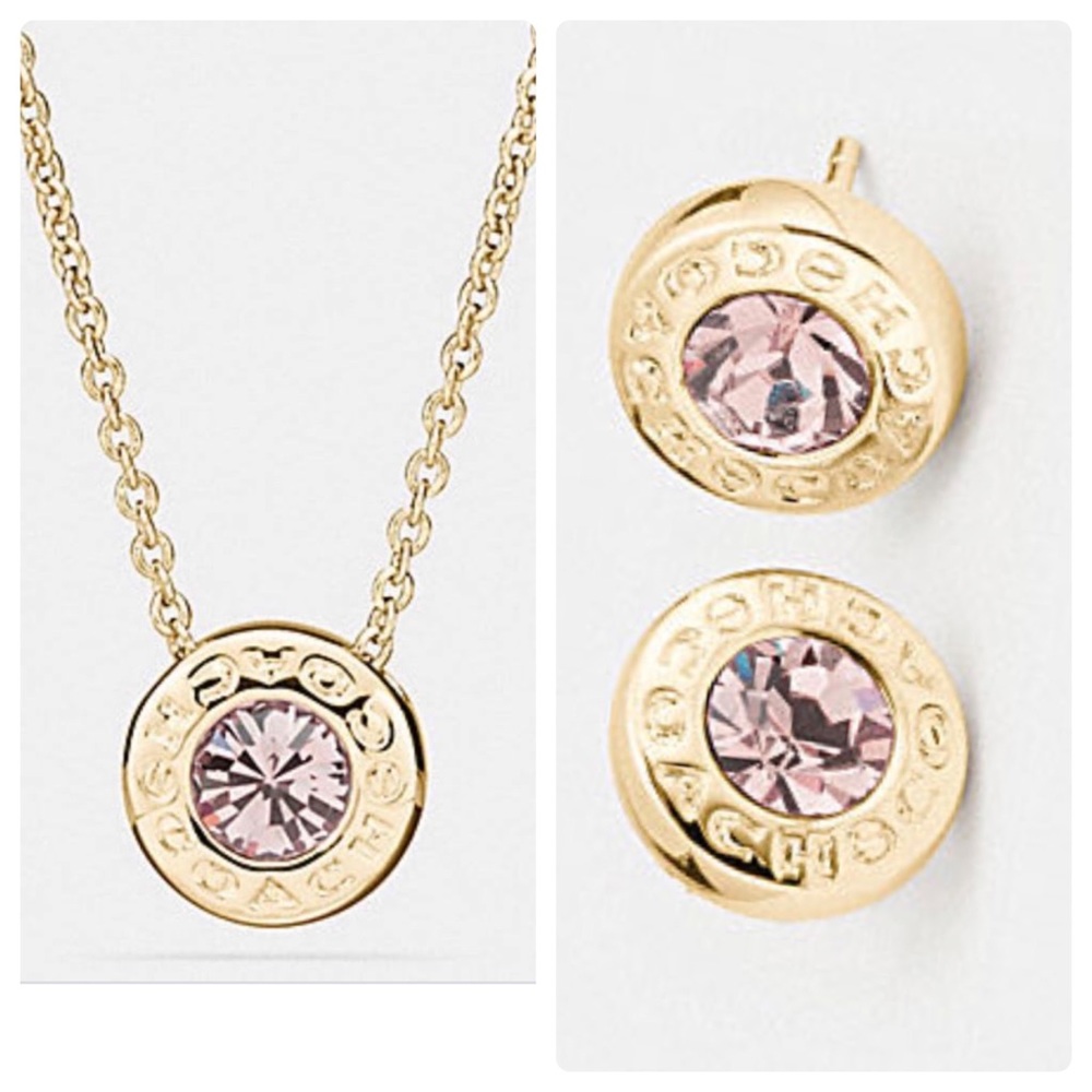 💥COACH OPEN CIRCLE STONE STRAND NECKLACE AND EARRING SET - GOLD💥